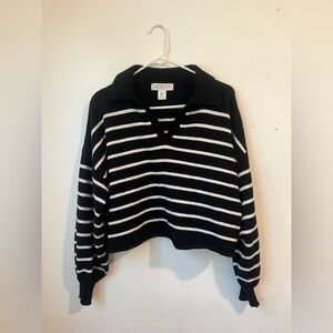 Rachel Zoe Cropped Black and White Striped Collared Sweater Size Medium